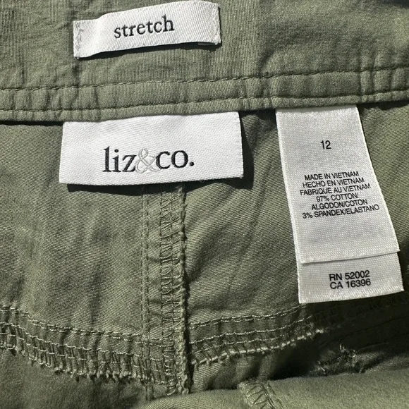 Liz & Co Stretch Green Cotton Blend Pants 12 - Picture 4 of 5